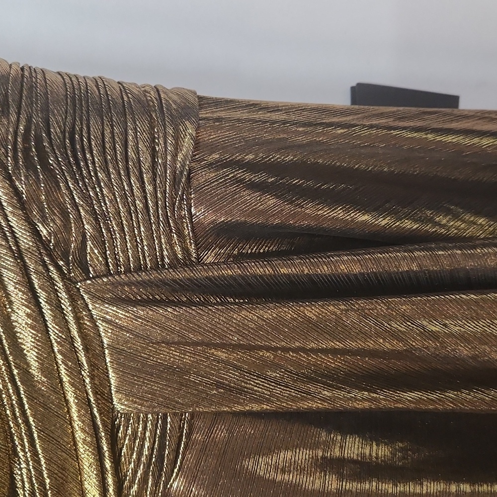 NWT IEENA MAC DUGGAL XL V-Neck Pleated Top MetallicDress Gold 30761 - Picture 8 of 11